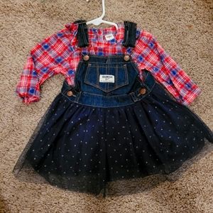 Osh Kosh jean tutu dress and plaid onesie
